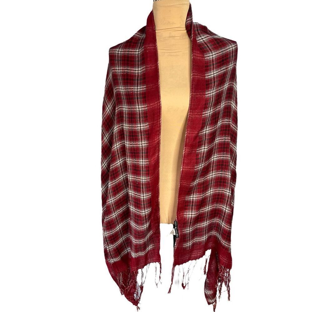 Brand New Bochi Accessories Women’s One Size Red Plaid Fringe Scarf Wrap